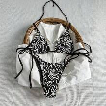 Nuevo traje de baño con tela floral, bikini sexy con lazo, traje de baño de dos piezas fresco y elegante para mujer. - Verde - Ver 5