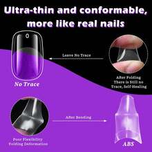 330 piezas de puntas de uñas postizas transparentes con forma de almendra mediana, adecuadas para extensión de uñas & arte de uñas, incluye 15 tamaños de uñas - transparente - Ver 6