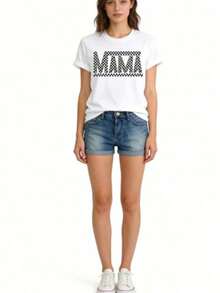Camiseta de Mujer PAYEAH 1 pieza de algodón con estampado de letras "Mama" y cuello redondo - Camiseta de manga corta suave y de elasticidad media para primavera y verano - Corte relajado, c - Blanco - Ver 3