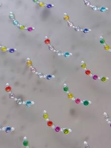 1pc Rainbow Rhinestone Smile Line Nail Sticker, French Smile Line Rhinestone Design, Summer Dopamine Rhinestone Nail Sticker, Create Elegant French Sweet Nail Art Nail Stickers - 彩色 - 查看 3