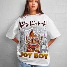 Summer 2026 One Piece Munchie D.  Fifth Grade Nika Joy Boy Theme T-Shirt 100% Cotton Printed Men's/Women's Father/Mother's Short Sleeve T-Shirt Made Of 220G Pure Cotton For Men And Women, Thick Fabric, Wrinkle-Resistant And Does Not Easily Deform. Simple And Versatile Style, Lightweight And Breathable, Perfect For Going To Work, Traveling, Camping, Shopping And Everyday Leisure Time. - 白色 - 查看 1