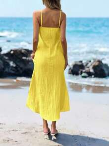 YHHSylviya Vestido maxi con abertura y estampado floral 3D en escote halter, vestido de verano de color amarillo mantequilla para mujer, atuendos de verano, atuendos de vacaciones, atuendos de playa, vestidos de graduación, ropa de verano, vestidos de vacaciones, vestidos de playa, ropa de vacaciones, estilo bohemio, atuendos para salir, vacacionesYHH - Amarillo 3 - Ver 2