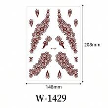 3件裝復古海娜風格臨時紋身貼，花卉圖案，適用於手部、腳踝與身體部位，適合嘉年華派對，防水防汗逼真紋身貼紙，不含海娜成分 - 棕色 - 查看 5