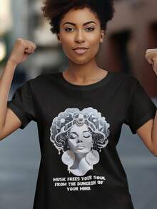 Camiseta Afro Lady R Soul Music Graphic T1EE.220g, de algodón puro unisex. Peso ideal para todas las estaciones, apta tanto para hombres como para mujeres. Tejido duradero de alta calidad, suave al tacto y de larga duración. Prenda transpirable, ideal para el otoño y las vacaciones. - Negro - Ver 1