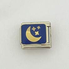 1件不锈钢可拆卸手链链条，蓝色珐琅金色月亮/星星/太阳/心形吊坠，夜空主题DIY首饰配件 - 藍色星月 - 查看 10