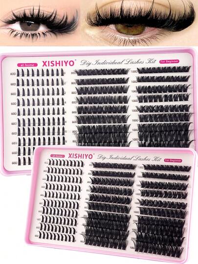 Kit extensii gene rusești 300 buc (gene țepoase, gene individuale 80D 100D cu clustere de gene volum, kit clustere de gene D Curl, articole pentru extensii de gene DIY, clustere de gene în 3 stiluri, gene țepoase, clustere de gene individuale, aspect natural multi-tip, gene false segmentate reutilizabile, articole pentru extensii de gene DIY ușoare și moi, pot fi folosite acasă)