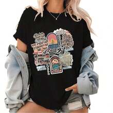 Camisetas con Estampados Cristianos para Mujer, Camisetas Casuales para Uso Diario - Estilo Urbano Vintage, Unisex, de Algodón, Manga Corta, Cuello Redondo - Negro - Ver 1