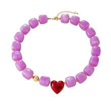 1pc Dopamine Summer Fashion Colorful Resin Geometric Heart Beads And Copper Beads Necklace, Perfect For Vacation, Outings, Beach Parties And Daily Summer Wear. Y2K Style Elegant Women's Jewelry, Jewelry Necklace, Heart Jewelry - Perfect Gift For Friends And Sisters. Vacation Season - Geometric Cube Beaded Necklace - View 7