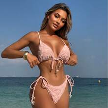 En stock: Traje de baño de dos piezas para mujer, estilo bikini, con cuello halter y lazo, sexy y a la moda, modelo 2026. - 9277 Bikini negro - Ver 2