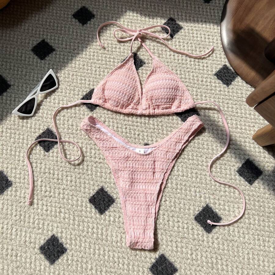 Nuevo bikini de dos piezas con tirantes ajustables, dulce y sexy. - rosa - Ver 1