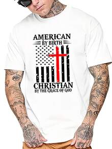 Camiseta con Estampado de la Cruz de Dios y América, Camiseta para Hombre, Camiseta Casual de Manga Corta para Primavera, Verano y Otoño, Ideal como Regalo - Blanco - Ver 1