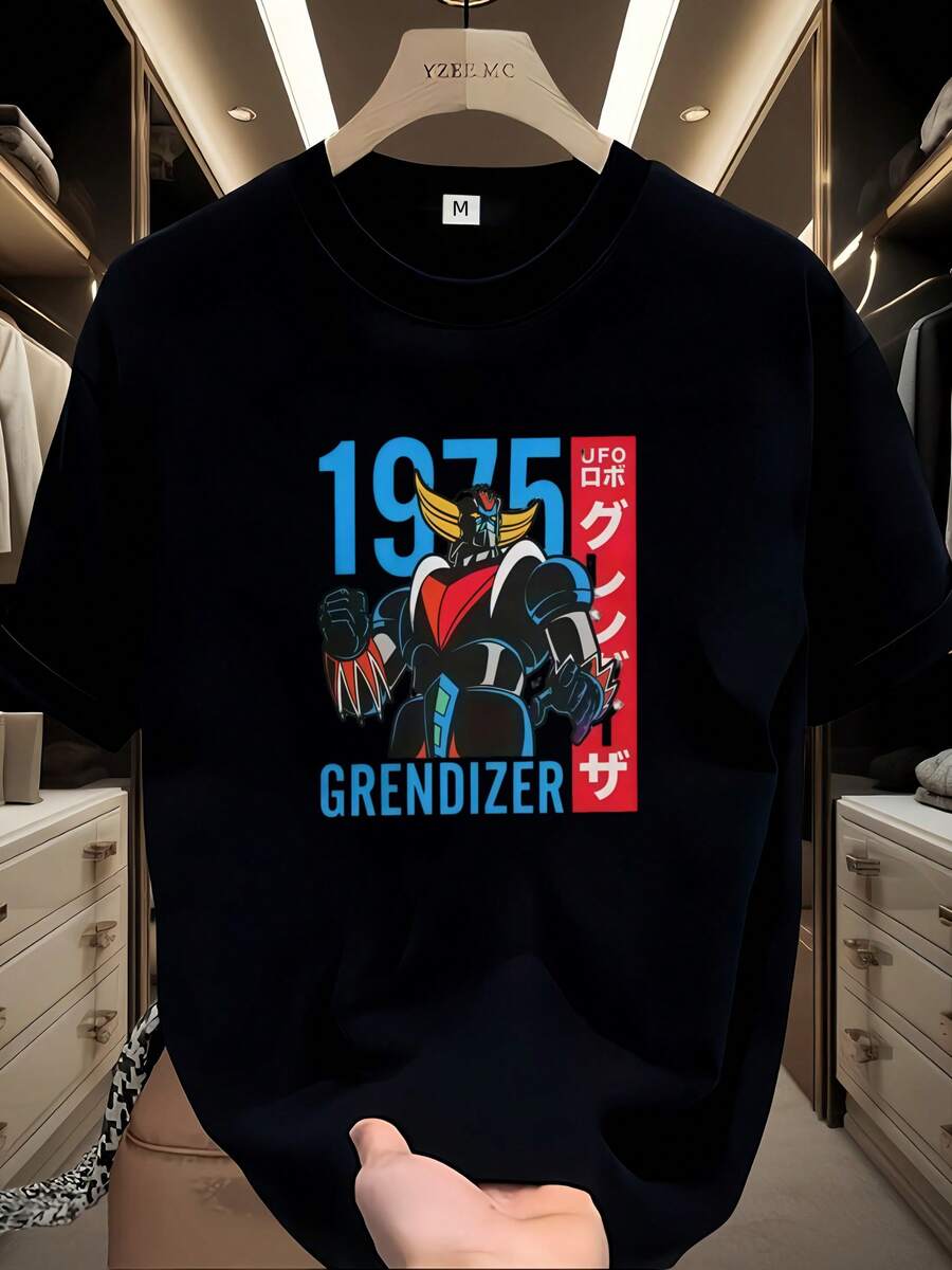 Camiseta casual de manga corta para hombre - camiseta de verano transpirable con cuello redondo, diseño de moda "anime" de , corte regular adecuado para uso casual, ropa casual de verano, blusas para mujer, blusas, blusas casuales para damas, blusas casuales para damas, tops para mujer, tops, unisex. - Negro - Ver 1