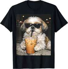 Camiseta Básica Mexicana 2026 con Meme Divertido de Perro Shih Tzu Bebiendo Café Helado, Unisex Teecool, Nuevo Lanzamiento - Negro - Ver 1