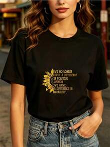 Camiseta de moda casual diaria de 180G, suave y cómoda, con estampado "Tenemos diferencias morales". Regalo perfecto para familia, empresa, actividades de team building, diseño de temporada para vacaciones, camiseta de manga corta de verano a la moda. - Negro - Ver 7