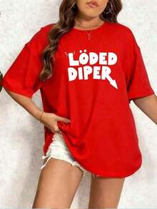 NewSummerCasualCamiseta Payeah Loded Diper para el Día Mundial del Libro, 1 Pieza, Camiseta de Algodón Grueso-Vintage Street Style Unisex Loose Cotton Short Sleeve Crew Neck T-Shirt - Rojo - Ver 6