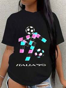 Camiseta unisex de algodón puro, camiseta de manga corta impresa de un solo lado, torneo de fútbol de la Copa Mundial de Italia 90. Estilo retro hip-hop, camiseta de manga corta impresa Y2K de calle, camiseta deportiva. Adecuado para la selección de regalos del Día de San Patricio en primavera y verano, regalos de fiesta y regalos esenciales para el inicio de clases. NeutroInformalCuelloRedondoCamiseta. blusas para mujer, blusas para mujer de fiesta, camisetas para mujer, blusas casuales para dama, sudaderas, camisas para mujer, ropa para mujer, blusas bonitas, ofertas y liquidaciones de ropa para mujer, moda premium para mujer, elegante para mujer, camisetas para hombre, manfinity hombre, camisetas casuales para hombre, camisetas para hombre,  hombre, ropa urbana, cosas para hombre, camisetas negras NSAY - Negro - Ver 1
