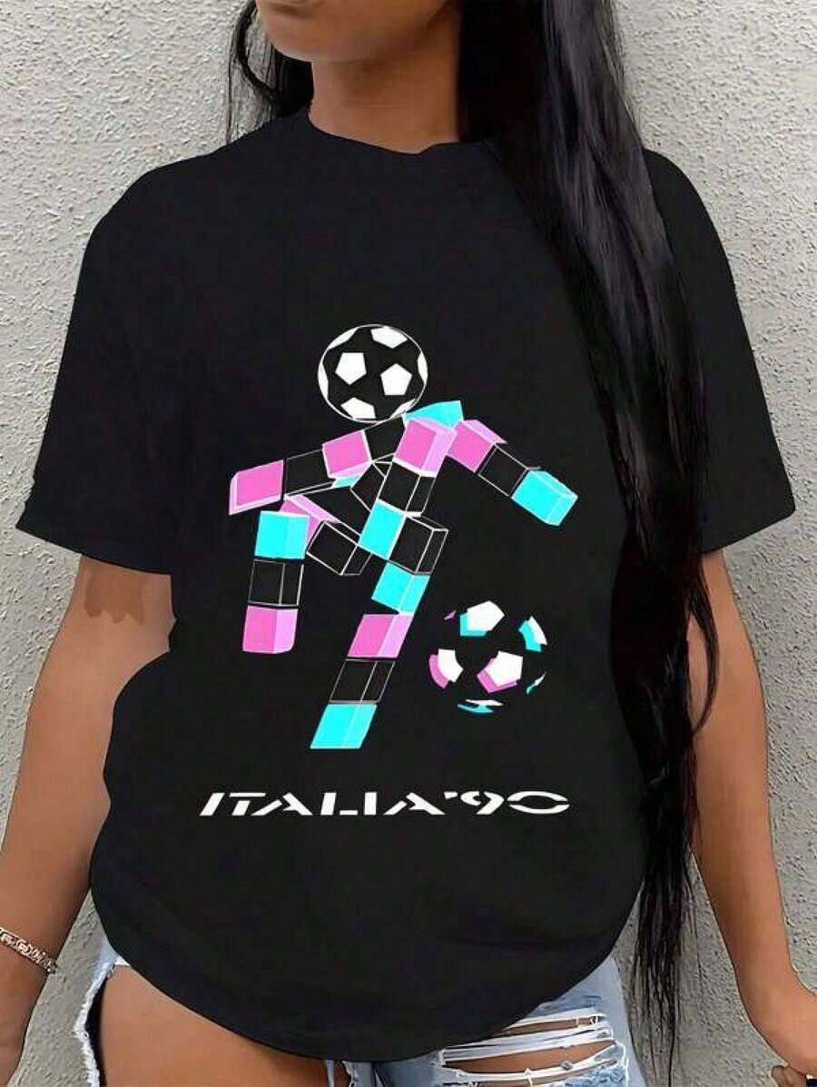 Camiseta unisex de algodón puro, camiseta de manga corta impresa de un solo lado, torneo de fútbol de la Copa Mundial de Italia 90. Estilo retro hip-hop, camiseta de manga corta impresa Y2K de calle, camiseta deportiva. Adecuado para la selección de regalos del Día de San Patricio en primavera y verano, regalos de fiesta y regalos esenciales para el inicio de clases. NeutroInformalCuelloRedondoCamiseta. blusas para mujer, blusas para mujer de fiesta, camisetas para mujer, blusas casuales para dama, sudaderas, camisas para mujer, ropa para mujer, blusas bonitas, ofertas y liquidaciones de ropa para mujer, moda premium para mujer, elegante para mujer, camisetas para hombre, manfinity hombre, camisetas casuales para hombre, camisetas para hombre,  hombre, ropa urbana, cosas para hombre, camisetas negras NSAY - Negro - Ver 1