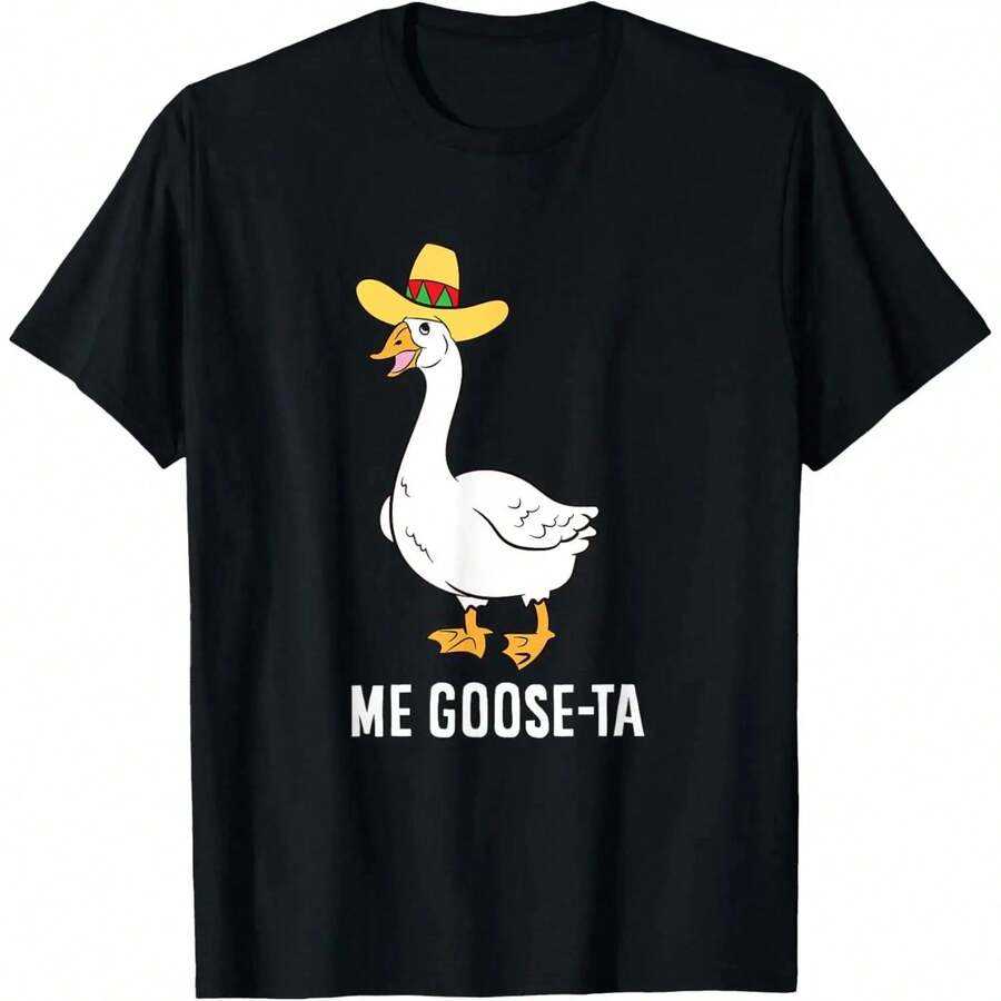 Camiseta de algodón de manga corta Me Goose Ta, camiseta mexicana divertida con un chiste de ganso en español. - Negro - Ver 1