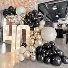 Conjunto de Balões Moderno Preto Dourado Marfim 139 Peças, Guirlanda Premium, Arco de Balões, Lembrancinhas Elegantes para Festa de Aniversário, Formatura, Casamento, Chá de Panela, Aposentadoria, Despedida de Solteira, Decoração de Parede e Quintal para Natal - Multicolorido - Visão 5