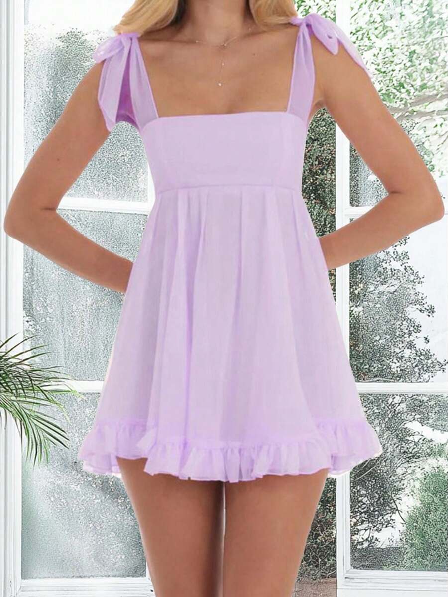 Women Sleeveless Mini Dress Casual Summer Striped/Floral Print Backless A-Line Party Dress for Beach Streetwear - Morado - Ver 1