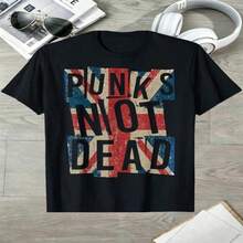 Camiseta Punks Not Dead - Vintage - Bandera de Londres - El Punk No Está Muerto - Negro - Ver 2