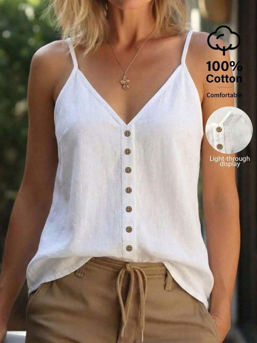 Camiseta de mujer con decoración de botones - Beis - Ver 1