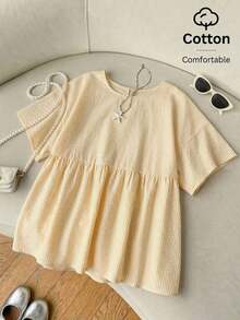 Camisa de mujer tejida de 100% algodón y lino, top de verano, adecuado para el uso diario, citas, reuniones, otoño/invierno/verano, Navidad, Año Nuevo, Acción de Gracias, fiestas, bodas, playa, ceremonias de graduación, moda, elegante, casual - Amarillo - Ver 9