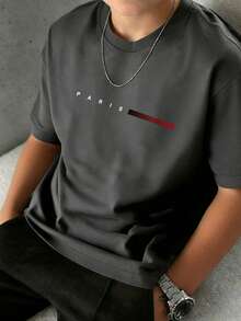 Tween Boys Casual Navy Blue Round Neck Printed Short Sleeve T-Shirt, Summer Top - Dark Grey - View 7