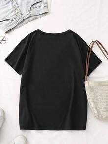 Women's Short Sleeve T-Shirt [Sports T-Shirt] Fashionable Women's Floral Print T-Shirt, Casual Short Sleeve Crew Neck, Comfortable Summer Top, Made Of Woven Polyester, Suitable For All Seasons. Hair Stylist Graphic T-Shirt | Relaxed Fit | Plus Sizes - 黑色 - 查看 3
