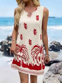 Vestido de verano casual con estampado tropical para vacaciones de mujer - Multicolor 7 - Ver 6