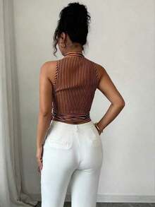 Chaleco de verano casual y elegante tejido para damas - Naranja Quemada - Ver 2