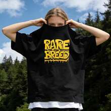Women's Summer Clothing, Casual Soft Cotton T-Shirt With Round Neck, RARE BREED Letter Print Urban Graffiti Style. Black. - 黑色 - 查看 1
