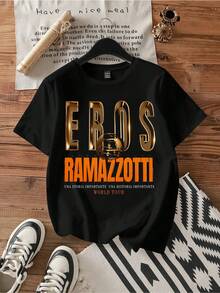 UNA STORIA IMPORTANTE WORLD TOUR - Eros Ramazzotti.Vintage Graphic Print Casual Black Cotton Short Sleeve T-Shirt - Black - View 6