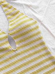 Vestido mini casual para vacaciones, boda en la playa, graduación, brunch, Día de San Patricio, vacaciones de primavera, Pascua, festival de música, elegante bohemio, tropical elegante sin tirantes, hombros descubiertos, espalda descubierta para of - Amarillo - Ver 4