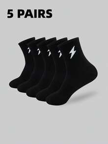 Lightning Pattern Crew Socks For Men And Women, 5 Pairs Unisex Casual Athletic Socks With Ribbed Cuff, Comfortable Fit For Daily Wear, Gym, Running, Walking - Multicolor - View 12