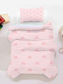 2/3pcs Set Pink Rainbow Pattern Kids Bedding Set, Cute Heart & Rainbow Print Duvet Cover Pillowcase Combo, Soft Reversible Rainbow Striped Bed Set (Fits Twin/Full/Queen), Suitable For Children, Teens, Adult Women Bedroom - Multicolor - View 6
