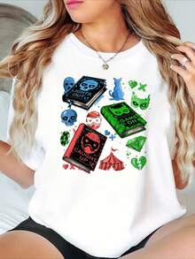1 pieza Navessa Allen<into darkness="">Camiseta con estampado temático de series - Top casual de manga corta y cuello redondo para mujer, mezcla de poliéster suave, corte holgado, imprescindible para la moda de primavera y verano, 100% algodón de 180g.</into> - Blanco - Ver 12