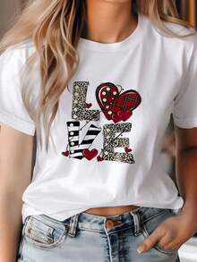 Camiseta de manga corta para mujer con estampado exquisito - Ropa de verano para mujer, estampado moderno, transpirable y cómoda, camiseta de cuello redondo para mujer, tela suave, uso diario en otoño y verano y para deportes al aire libre, ropa casual y elegante para mujer en verano. - Blanco - Ver 1