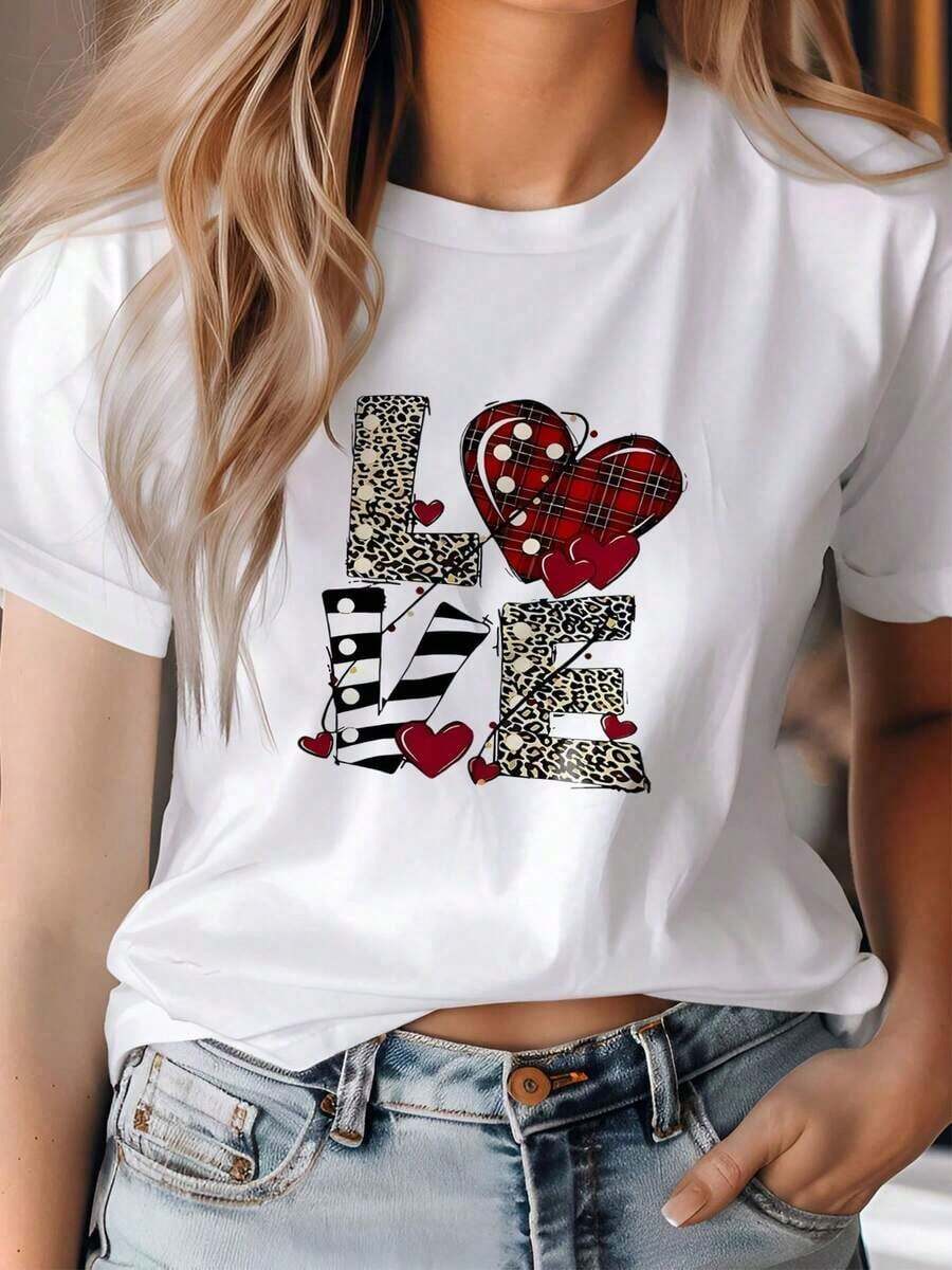 Camiseta de manga corta para mujer con estampado exquisito - Ropa de verano para mujer, estampado moderno, transpirable y cómoda, camiseta de cuello redondo para mujer, tela suave, uso diario en otoño y verano y para deportes al aire libre, ropa casual y elegante para mujer en verano. - Blanco - Ver 1