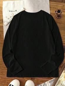 Camiseta de mujer con estampado de fantasma, calabaza y coche para HalloweenPure-Cotton - Negro - Ver 3