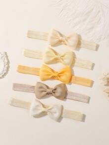 5pcs Solid Color Bowknot Children's Elastic Hair Bands, Macaron Colors Set - Apricot - View 6