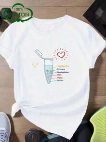 Nueva camiseta de moda para mujer con diseño de experimentos científicos - de manga corta, cuello redondo, hecha de tela de algodón puro elástico, top casual de verano, con coloridos patrones de prueba PCR, base blanca con estampados coloridos, una camiseta estampada de verano divertida y cómoda. Camiseta unisex de estilo vintage urbano, holgada, de algodón puro, de manga corta y cuello redondo. - Blanco - Ver 7
