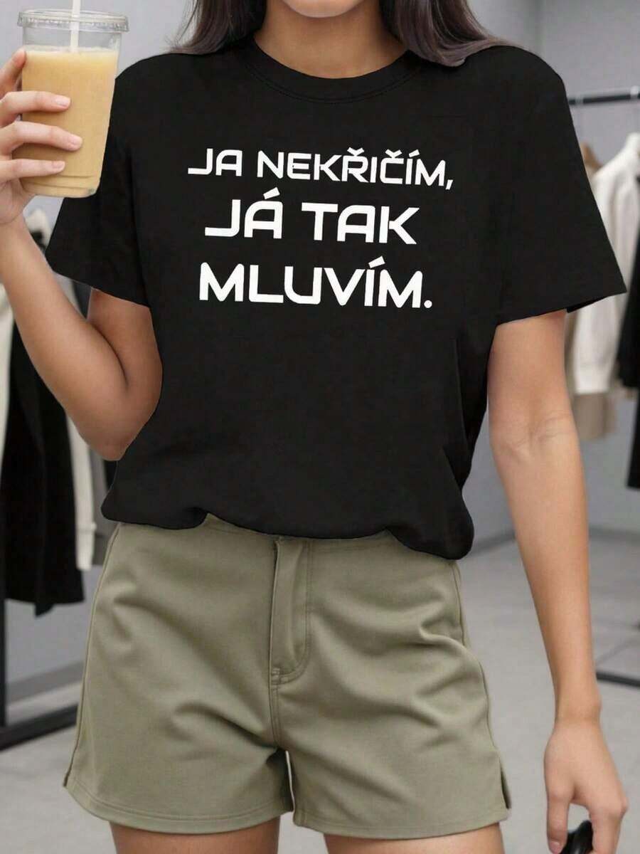 Suave, transpirable y ligera para comodidad durante todo el día. Camiseta con estampado "Czech I Just Talk Like This" para mujer, de manga corta y cuello redondo, ideal para primavera-verano, uso diario, ocio y como regalo para las vacaciones. Cuello redondo clásico con un corte relajado que favorece todas las formas del cuerpo y es fácil de combinar con jeans, shorts y leggings. - Negro - Ver 1