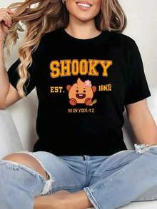 Camiseta Mujer, Shooky, K-, Coreana Casual,blusas elegantes dama,tops,parejas,blusas curvy mujer. - Negro - Ver 6