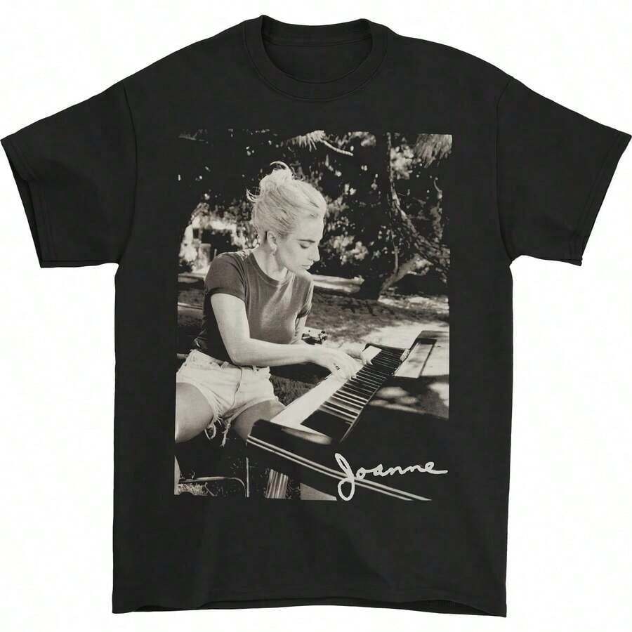 Curvy Clothing On And Joanne Piano Loose Short Sleeve Graphic Print T-Shirt For Men And Women Luxury Casual Clothing For All Women's T-Shirts Y2K - 黑色 - 查看 1