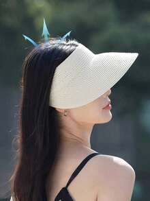 1pc Women's Foldable Fashionable Straw Hat, Wide Brim Hat Can Be Rolled And Folded, Summer Beach Sun Hat, Women's Wide Brim Straw Hat Foldable, Ponytail Beach Hat, Portable Vacation/Large Brim Sun Protection/Sun Hat, Summer Essential, Travel Daily Outfit - Multicolor - View 10