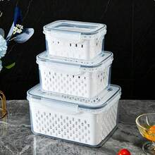 3pcs Large Fruit Storage Containers Suitable For Refrigerator, With Removable Strainer, Airtight Food Storage Containers With 5 Lids, 4-In-1 Container Keeps Berries, Fruits, Vegetables, Meat Fresher Longer - S+M+L - View 17