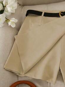 Pantalones con falda asimétrica de moda casual para ir al trabajo, pantalones cortos multifuncionales para mujer sin cinturón, pantalones con falda asimétrica a juego sin cinturón, falda asimétrica, falda con dobladillo asimétrico, falda pantalón - Marrón Mocha 2 - Ver 3
