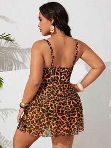 2026 Traje de baño de una pieza con efecto estilizante para tallas grandes| Estampado de leopardo clásico de estilo retro salvaje| Escote en V con lazo ajustable en la parte delantera para realzar el busto| Abertura frontal + dobladillo d - Multicolor 4 - Ver 3