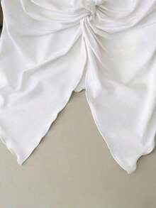 Blusa de satén anudada elegante y casual para mujer, ideal para vacaciones, salidas y fiestas, primavera/verano - Blanco - Ver 3